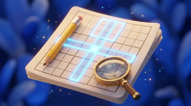 A sudoku grid with pencil marks and a few highlighted cells showing a solving technique